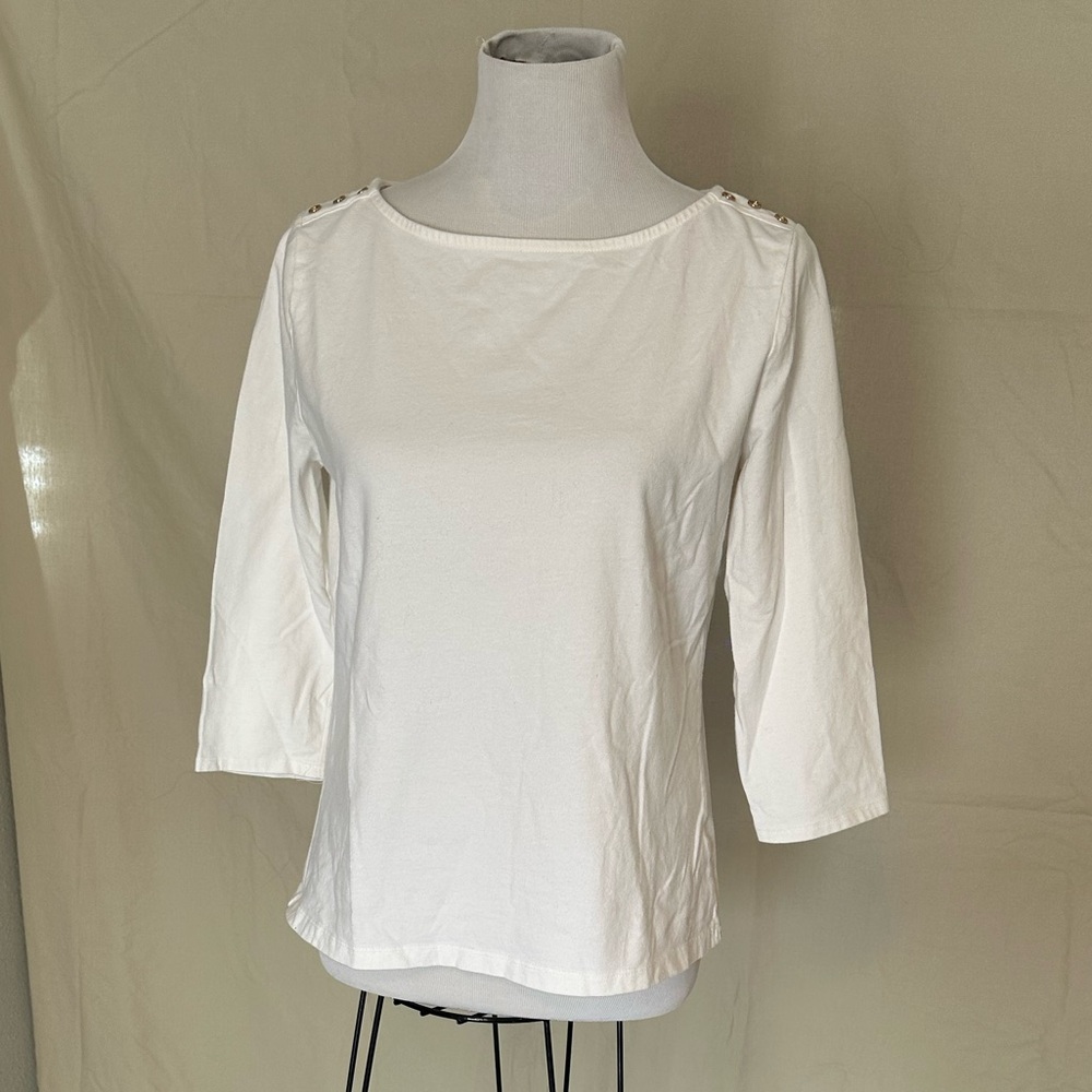 a new day White Boatneck 3/4 Sleeve t-shirt top with Shoulder Buttons large